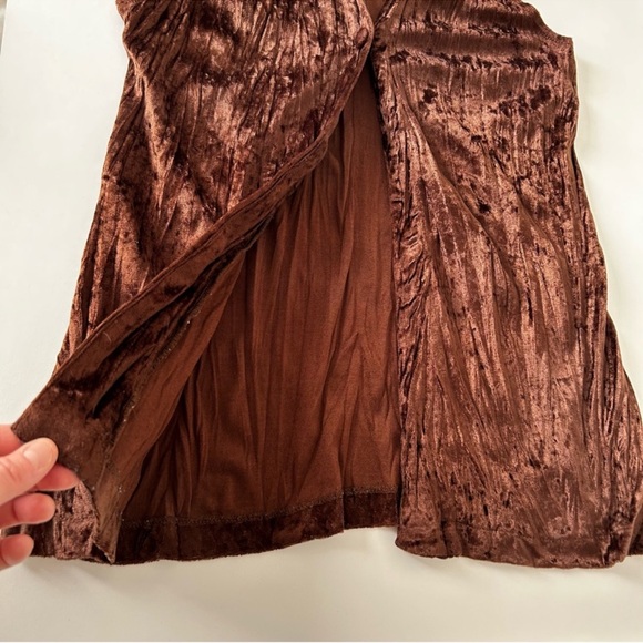 Vintage 90s Au Coton Crushed Velvet Tunic Vest One Button Closure Dark Brown s - Picture 8 of 15